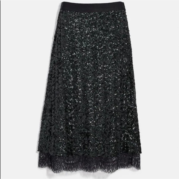 Coach Sequined Black & Green Tulle Skirt Size 6 NWT - Picture 2 of 9